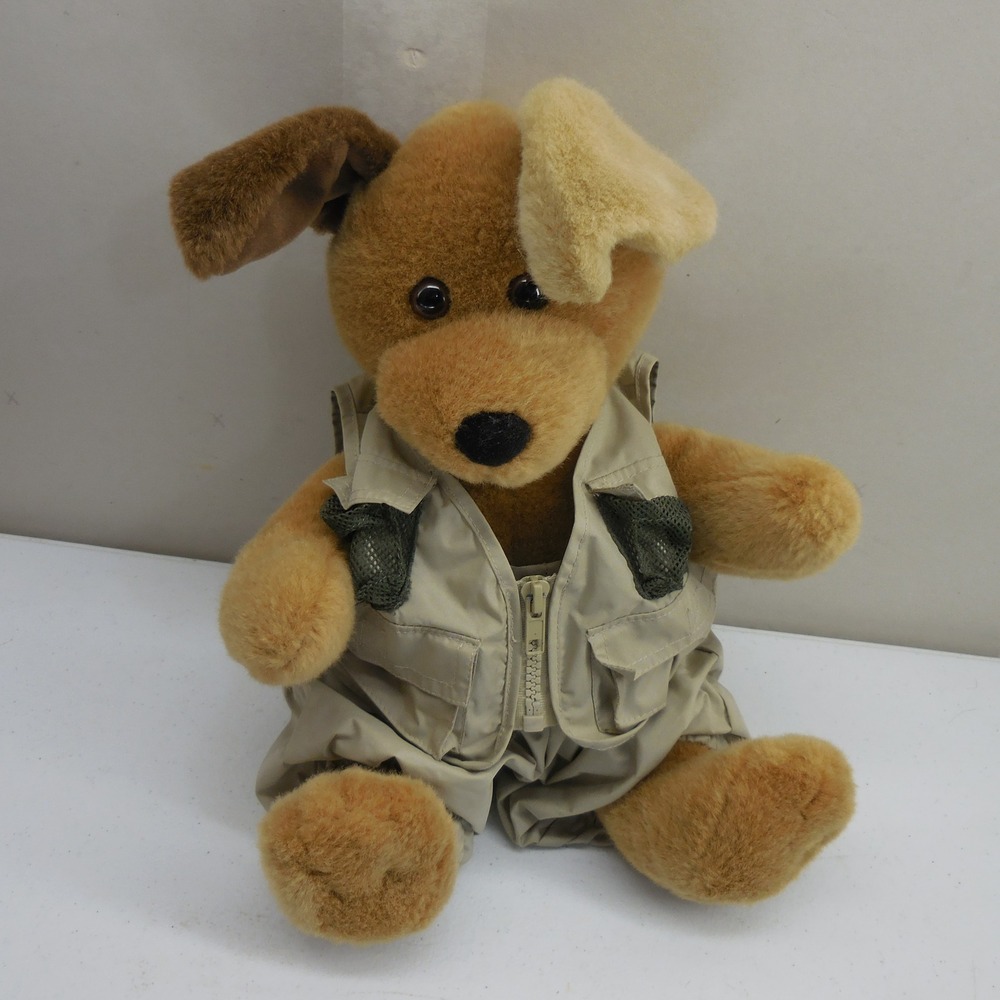 Build-A-Bear Workshop Plush Dog Safari Fishing Outfit Khaki Vest Pants Tan 12"